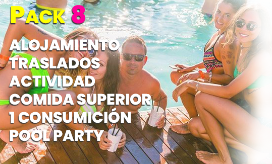 PACK 8 ALOJAMIENTO+ACTIVIDAD+COMIDA SUP+POOL PARTY